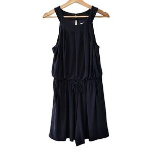 Emma & Michele Blue Sleeveless Halter Short Romper‎ Stretch Tie Waist Jumpsuit S